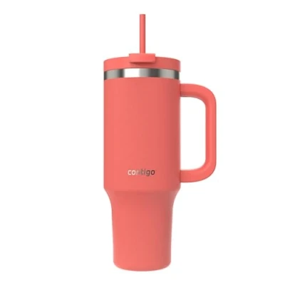 Afbeelding van Contigo 1180 ml beker met handvat, geïsoleerde roestvrijstalen waterfles rietje en deksel, houdt 29 uur koud, reismok, reismok