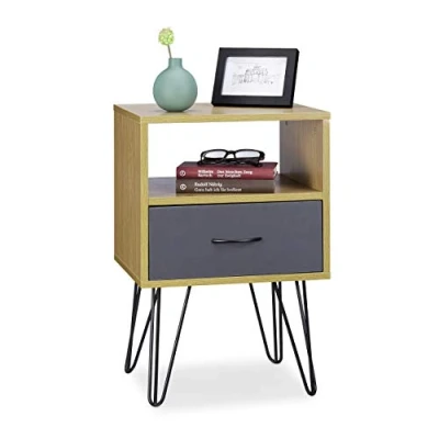 Afbeelding van Relaxdays retro nachtkastje hoog bijzetkastje vintage nachttafel nachtkast bruin