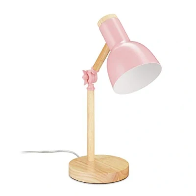 Afbeelding van Relaxdays bureaulamp retro kinderlamp bureau leeslamp tafellamp E14 fitting hout roze