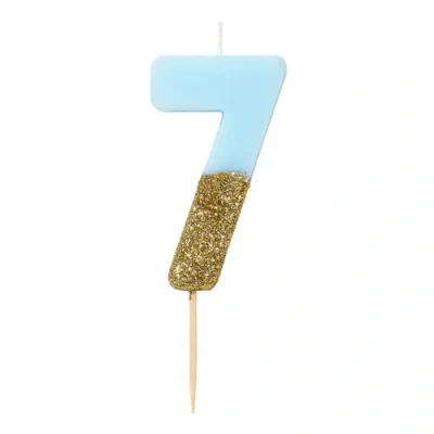 Image de Talking Tables Bougie Anniversaire Bougies Gâteau Originales Bleue Chiffre 3 Topper Paillettes Or et Bleu
