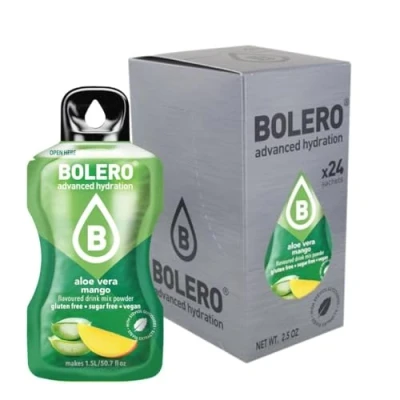 Afbeelding van Bolero ALOE VERA MANGO 24 x 3 g poedersap zonder suiker, gezoet met stevia en vitamine C geschikt voor kinderen, sporters diabetici glutenvrij