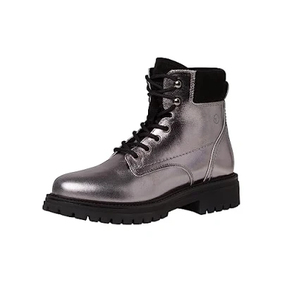 Afbeelding van Tamaris Enkellaarsjes met plateauzool, Dames, Maat: 38, Pewter Leer en textiel