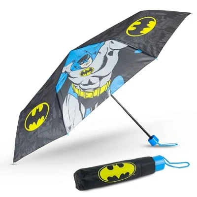 Image de Parapluie Pliant Batman BONNYCO Enfant Noir pour Sac, Sac a Dos ou Voyage Anti Tempete avec Structure Renforcée Mini de Poche Garçon Cadeau Original
