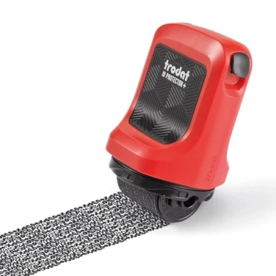 Afbeelding van Trodat ID Protector+ Inktrol (rood) rol ter bescherming tegen identiteitsdiefstal met geïntegreerde doos en briefopener (3 in 1)