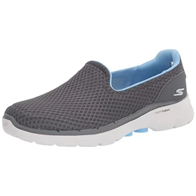 Afbeelding van Skechers Go Walk 6 Big Splash Damessneakers, Grijs textiel met blauwe rand