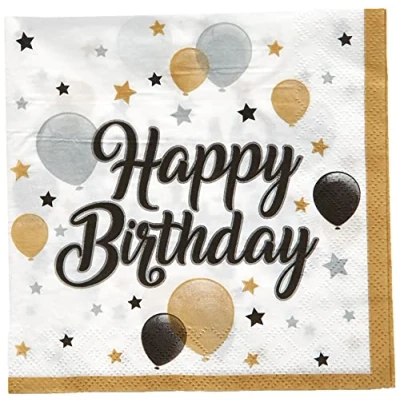 Afbeelding van Procos Servetten Happy Birthday 33 Cm Papier Goud/wit 20 Stuks