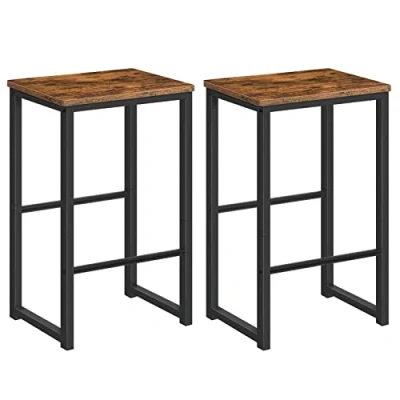 Afbeelding van HOOBRO Barstoelen, set van 2, hoge krukken, met voetensteun verschillende hoogte, metalen frame, afgeschuinde randen, voor keuken, eetkamer, woonkamer, rustiek bruin, EBF34BY01