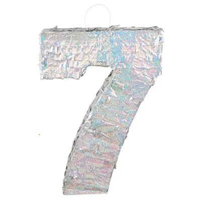 Afbeelding van Boland Piñata &#039;7&#039; holografisch Zilver 7 Verjaardag, Kinderfeestje, Themafeest
