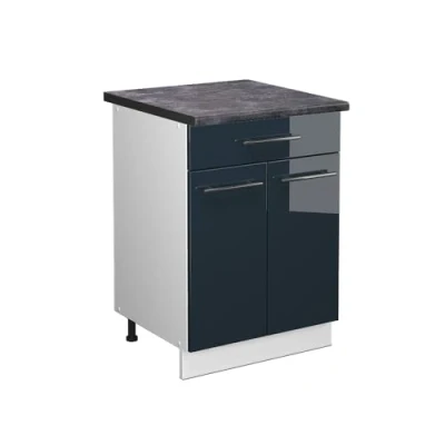 Afbeelding van Vicco Keukenonderkast Fame Line, Donkerblauw hoogglans/Wit, 60 cm met lade, WB Antraciet