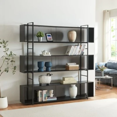 Afbeelding van Boekenkast Randaberg open kast 180x180x33 cm zwart [en.casa]