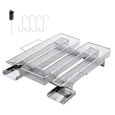 Afbeelding van UIEEGPG Koude rookgenerator van roestvrij staal met handgrepen, borstel + haak voor het roken vlees, vis, rookoven, kogelgrill koud (22,5 x 21,6 4,5)