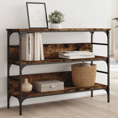 Afbeelding van Wandtafel 100x32x75 cm bewerkt hout gerookt eikenkleurig