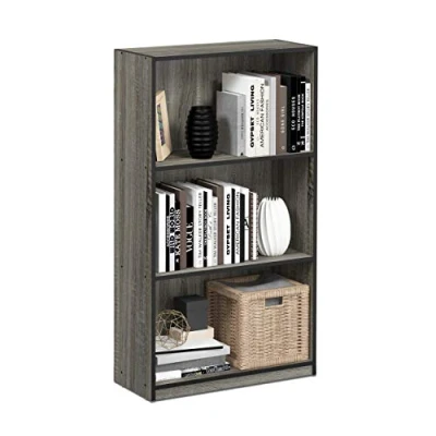 Afbeelding van Furinno Basic Boekenkast met 3 niveaus, Frans eiken, grijs/zwart, eenheidsmaat