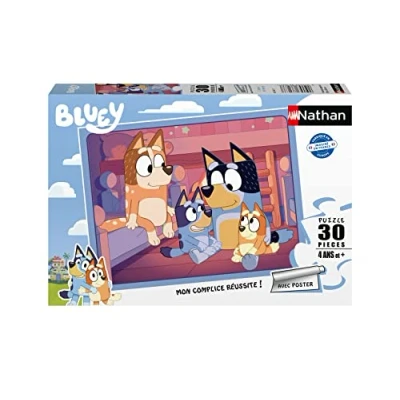 Afbeelding van Nathan Kinderpuzzel 30 stukjes Bluey slaaptijd meisjes of jongens vanaf 4 jaar hoogwaardige puzzel dik en duurzaam karton dagelijks gebruik gezin 86163
