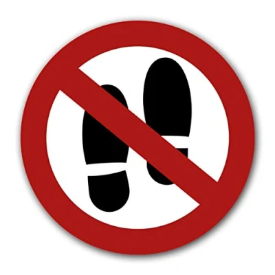 Afbeelding van 10 stuks verboden stickers voor het betreden van oppervlak, Ø 9,5 cm, verschijnen niet met uv bescherming buiten en binnen