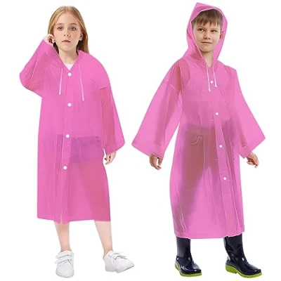 Afbeelding van Vicloon Waterdichte regenponcho voor kinderen, herbruikbaar, EVA, waterdicht, regenkleding, reizen, wandelen, naar school, paardrijden, eenheidsmaat, Roze