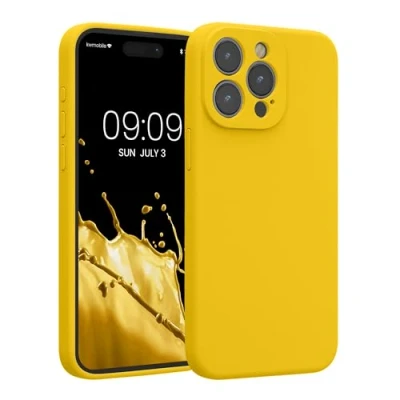 Afbeelding van kwmobile telefoonhoesje geschikt voor Apple iPhone 15 Pro Max TPU backcover met siliconen coating Smartphone case in stralend geel
