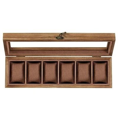Afbeelding van SONGMICS horlogedoos met 6 sleuven, horlogekast, massief houten opbergdoos glazen deksel, uitneembare kussens, cadeau idee,