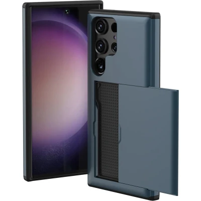 Afbeelding van iMoshion Hoesje Geschikt voor Samsung Galaxy S23 Ultra Ruimte 2 pasjes Backcover met pasjeshouder Donkerblauw