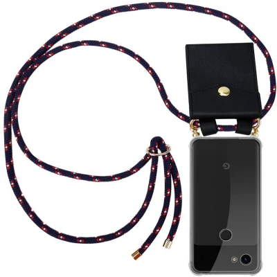 Afbeelding van Cadorabo Hoesje geschikt voor Google PIXEL 3A in BLAUW ROOD WITTE STIP Silicone Mobiele telefoon ketting beschermhoes met gouden ringen, koordriem en afneembare etui