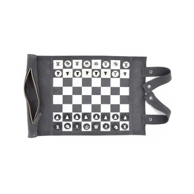 Afbeelding van Sondergut Reiseditie voor schaken en dames, rollen, 100% leer, het origineel sinds 1998, kampeerders reisfans, 25 x 32 cm