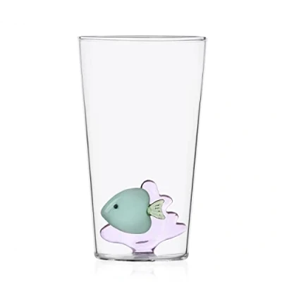 Afbeelding van Ichendorf Marine Garden longdrinkglas groene vis + roze zeewier