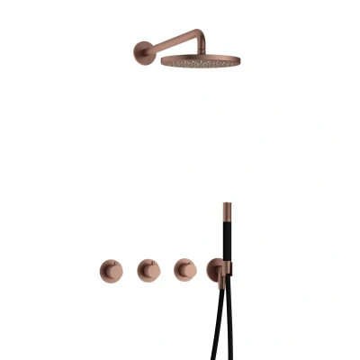 Afbeelding van Hotbath Cobber Regendoucheset IBS70 Geborsteld Koper PVD Staaf handdouche 20cm Hoofddouche Wandarm Handouche met wandhouder