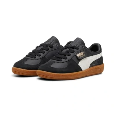 Image de PUMA Palermo Leather Sneakers Youth, Chaussures, Noir/Feather Gris/Gum, 35.5