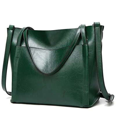 Afbeelding van Coolives Tote Boodschappentas voor dames, van PU leer, Damascus, emmer, handtassen, schoudertassen, Groen,
