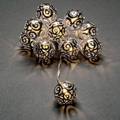 Afbeelding van LED lichtketting metalen ballen, zilverkleurig