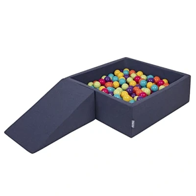 Afbeelding van KiddyMoon Speelplaats van schuimrubber met vierkant balzwembad (200 ballen) voor kinderen, donkerblauw: groen/geel/turquoise/oranje/donker/violet