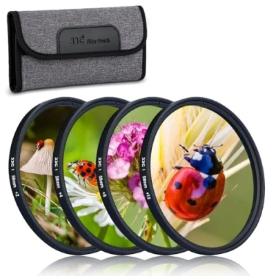 Afbeelding van JJC 4 x 58 mm macrofilter (+2, +4, +8, +10) met lensfilterhoes voor Canon Nikon Sony Pentax Olympus Fuji DSLR camera