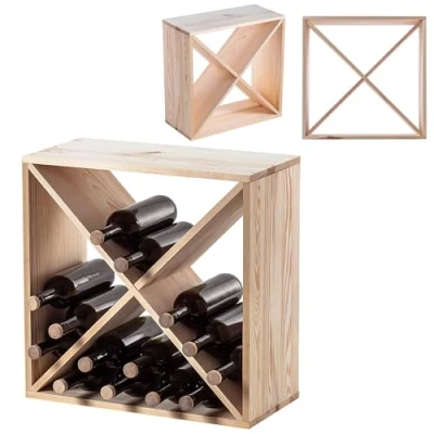 Afbeelding van KADAX Houten wijnrek, 52 x 25,5 cm, groot flessenrek voor veel wijnflessen, rustieke wijnstandaard, ruimtebesparend flessenrek, stabiele wijnkast,