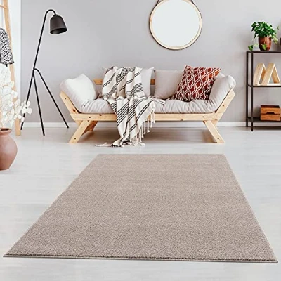 Afbeelding van Vloerkleed voor de woonkamer, effen tapijt kinderkamer, slaapkamer, werkkamer, kantoor, hal en keuken laagpolig tapijt, beige, afmetingen: 120x170 cm