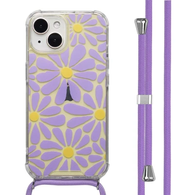 Afbeelding van imoshion Hoesje Geschikt voor iPhone 15 Design met Koord Tropical Violet Flowers Connect