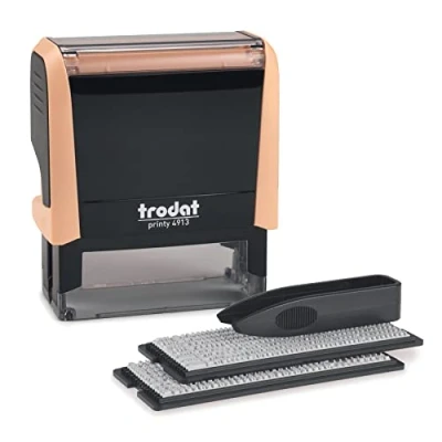 Afbeelding van Trodat Printy 4913 DIY pastelcrème stempelset 5 regels tekst, afdruk 58 x 22 mm, Duits, met pincet, zwarte inkt &amp; set letters en cijfers in twee maten