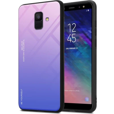 Afbeelding van Cadorabo Hoesje geschikt voor Samsung Galaxy A6 2018 in ROZE BLAUW Tweekleurige beschermhoes van TPU silicone Case Cover en achterzijde gehard glas