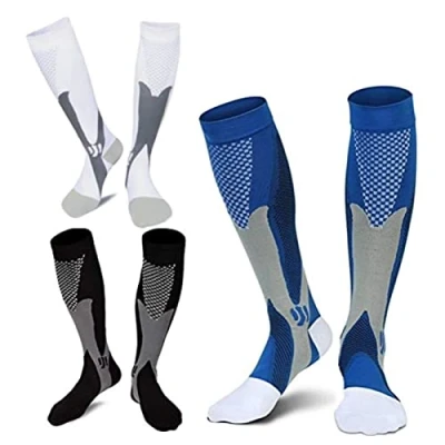 Afbeelding van 3 paar compressiesokken voor dames en heren, compressiekousen, compressiekousen hardlopen, sport, vliegtuig, reizen, herstel