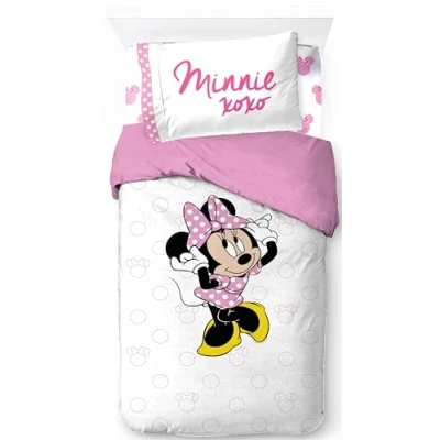 Afbeelding van Disney Minnie Mouse 100% katoen, eenpersoonsbed, 3 delig, inclusief dekbedovertrek, laken en kussensloop