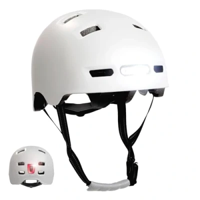 Afbeelding van Skater fietshelm met voor en achterlicht Mat Wit M 54 57cm EN1078