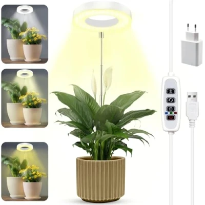 Afbeelding van GUHAOOL Plantenlamp, groeilamp met volledig spectrum, in hoogte verstelbare plantenlamp automatische aan/uit timer 3/9/12 uur, 9 helderheid, 3 lichtmodi voor kamerplanten