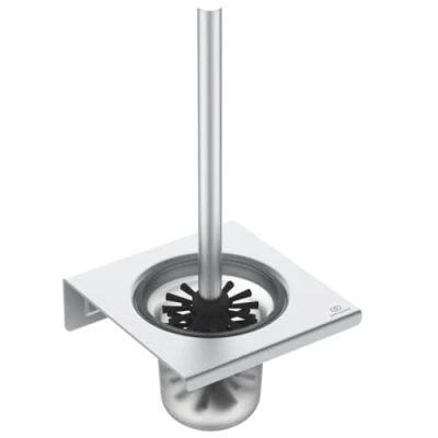 Afbeelding van Ideal Standard BD593SI Toiletborstel van aluminium met glazen houder, zilverkleurig