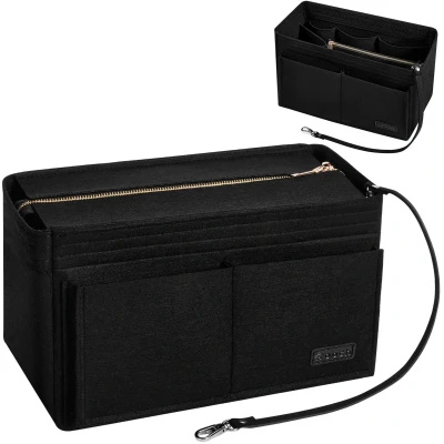 Afbeelding van Ropch Handtas organizer van vilt, binnenzakken, met afneembaar vak ritssluiting en sleutelhanger (zwart 1, XL)
