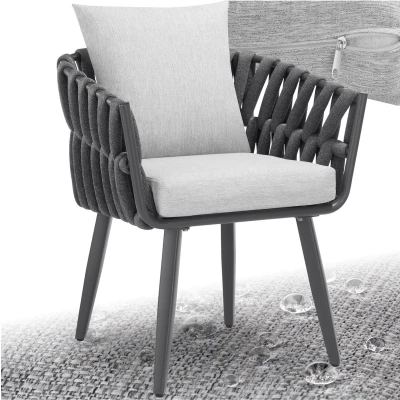 Afbeelding van tectake® tuinstoel buitenstoel van metaal fauteuil met kussens voor tuin of balkon terrasstoel tuinfauteuil rieten stoel in touwdesign weerbestendig