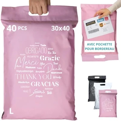 Afbeelding van 40 Vinted pakketten met rand en handvat L: 30 x cm 100% ondoorzichtig/ultrabestendig/waterdicht Kunststof verzendenvelop Kleding &amp; karton Verzendzak Bedanktzak