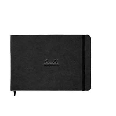Afbeelding van Rhodia Referentienummer 118179C Liggend notitieboek (96 vellen) DIN A5, effen lijnen, kunstlederen omslag met elastiek geborsteld ivoor fluweel 90 g/m² zwart