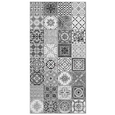 Afbeelding van Panorama Nijar Vloerkleed van vinyl, cementtegels, grijs, 40 x 80 cm Keukentapijt pvc, linoleum, antislip, wasbaar, vuurvast, tapijt voor keuken, kantoor, woonkamer, vloerbescherming