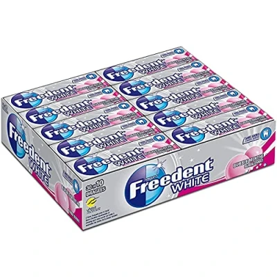 Image de FREEDENT WHITE Chewing Gum Sans Sucre Goût Bubble Menthe 30 Paquets de 10 Dragées Grand Format 300 420g