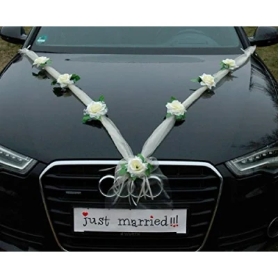 Image de Autoschmuck organza M Décoration de voiture mariage ruban et roses Ecru/Ecru