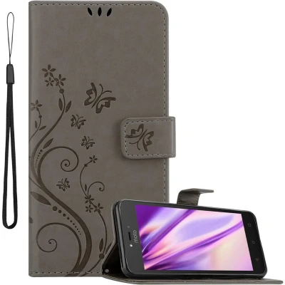 Afbeelding van Cadorabo Hoesje geschikt voor Motorola MOTO C in BLOEMEN GRIJS Beschermhoes bloemmotief met magnetische sluiting, standfunctie en kaartsleuven Book Case Cover Etui